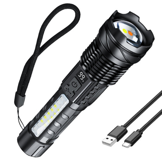 Rechargeable LED Flashlight Tactical Torch Police Super Bright Work Light Lamp Red White Blue 3 Light USB Charging
