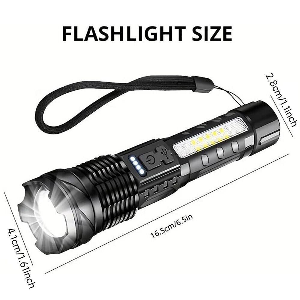 Rechargeable LED Flashlight Tactical Torch Police Super Bright Work Light Lamp Red White Blue 3 Light USB Charging